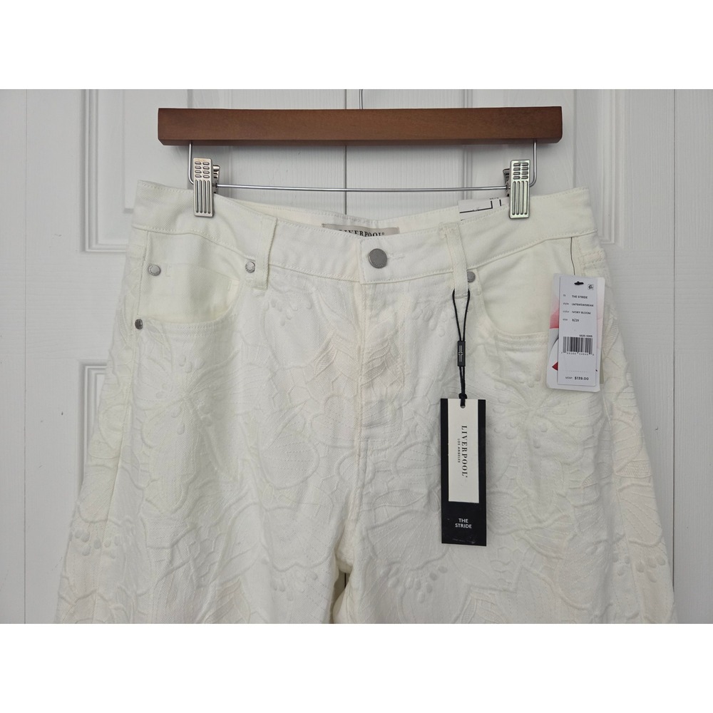 Liverpool The Stride Jeans Wide Leg Floral Pants Womens 8/29 Ivory NWT $139 - Picture 2 of 11